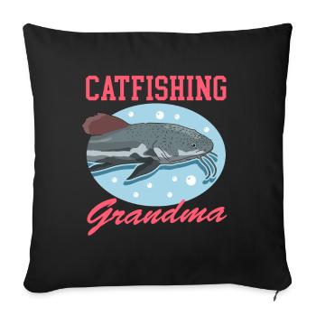 Pêcheur Grand-mère Poisson-chat Pêche Poisson Cadeau - Housse de coussin décorative 45 x 45 cm - noir - Devant