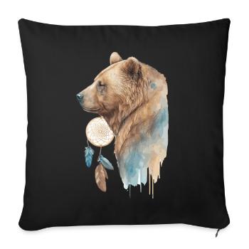 Ours Tribal Aquarelle Ours Capteur de rêves - Housse de coussin décorative 45 x 45 cm - noir - Devant