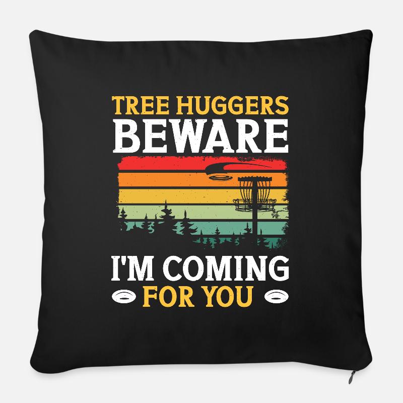 Disc Golfer frappe Trees and Curse - Housse de coussin décorative 45 x 45 cm - noir