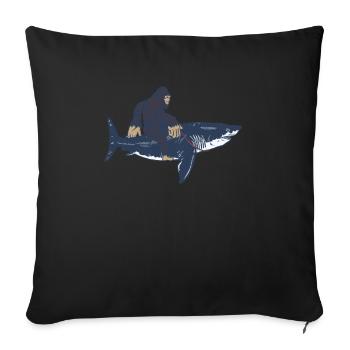 Bigfoot monte un mégalodon - Requin mégalodon - Housse de coussin décorative 45 x 45 cm - noir - Devant