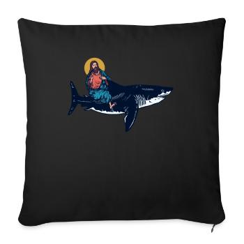 Jésus chevauche un mégalodon - requin mégalodon - Housse de coussin décorative 45 x 45 cm - noir - Devant
