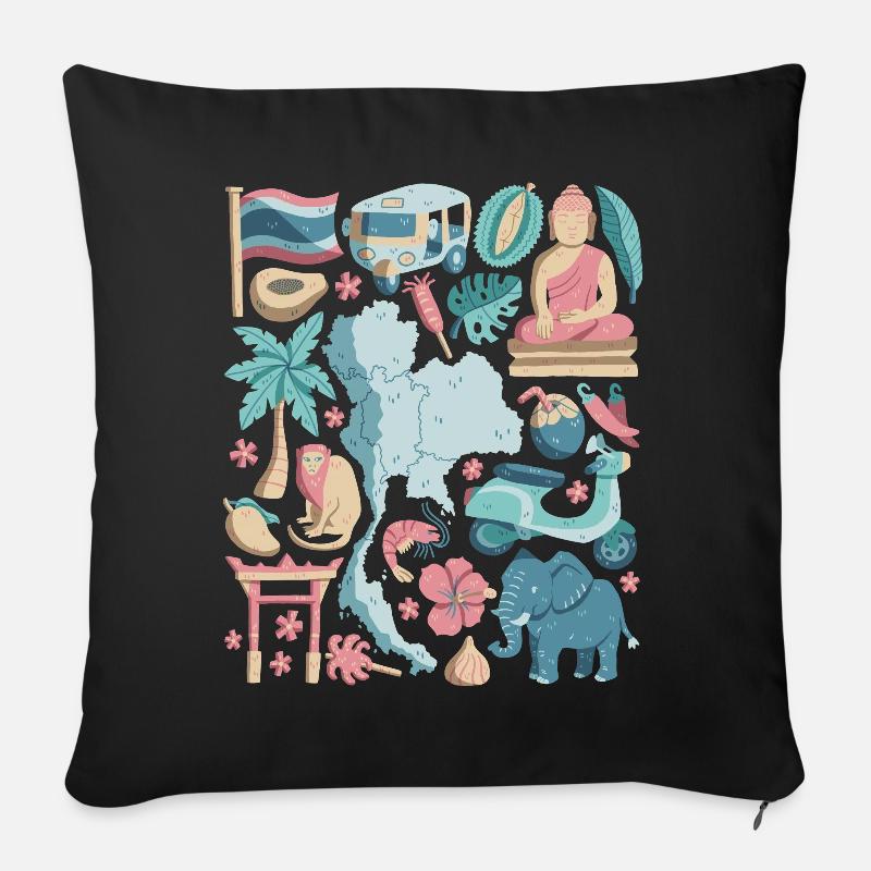 Thaïlande - Housse de coussin décorative 45 x 45 cm - noir