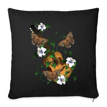 Guitare avec des fleurs et des papillons - Housse de coussin décorative 45 x 45 cm - noir - Devant