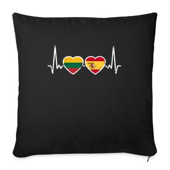 Litauen Spanien Vintage Herzschlag Flagge Litauer - Sofakissenbezug 45 x 45 cm - Schwarz - Vorne