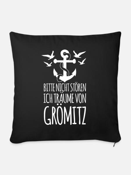 Urlaub in Grömitz - Sofakissenbezug 45 x 45 cm - Schwarz