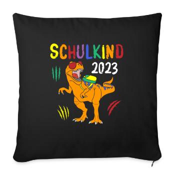 Schulkind 2023 Dino - Sofakissenbezug 45 x 45 cm - Schwarz - Vorne