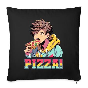 Pizza Lover Young Girl Anime Manga Pizza - Housse de coussin décorative 45 x 45 cm - noir - Devant