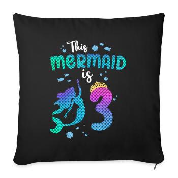 Cette sirène est 3 ans Sirène fille 3ème - Housse de coussin décorative 45 x 45 cm - noir - Devant