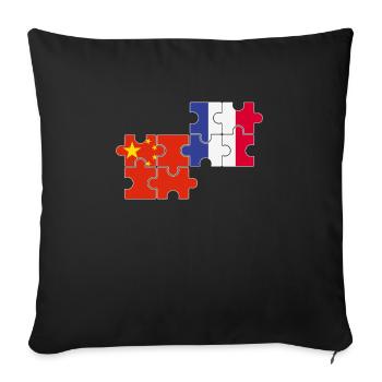 Chine France Drapeau Français Chinois - Housse de coussin décorative 45 x 45 cm - noir - Devant