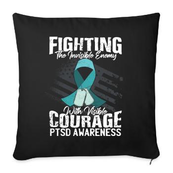 PTBS-Bewusstseinsgeschenk Teal Ribbon US-Veteran - Sofakissenbezug 45 x 45 cm - Schwarz - Vorne