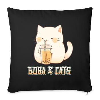 Boba and Cats Katze die Bubble Tee Mädchen Anime - Sofakissenbezug 45 x 45 cm - Schwarz - Vorne