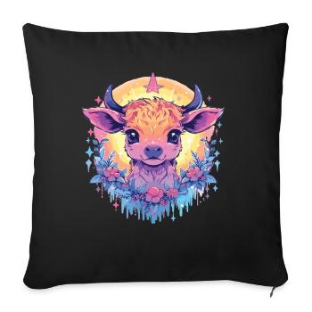 Vache Tête de vache Audacieuse Agriculture Veau - Housse de coussin décorative 45 x 45 cm - noir - Devant