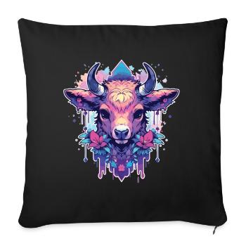 Vache Tête de vache Audacieuse Agriculture Veau - Housse de coussin décorative 45 x 45 cm - noir - Devant
