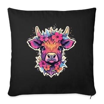 Vache Tête de vache Audacieuse Agriculture Veau - Housse de coussin décorative 45 x 45 cm - noir - Devant