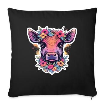 Vache Tête de vache Audacieuse Agriculture Veau - Housse de coussin décorative 45 x 45 cm - noir - Devant