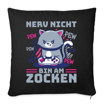 Gaming, Zocken, Videospiel, Grumpy Katze Gamer - Sofakissenbezug 45 x 45 cm - Schwarz - Vorne