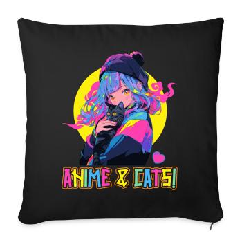 Anime and Cats Kawaii Girl Anime - Sofa pillowcase 17,3'' x 17,3'' (45 x 45 cm) - black - Front