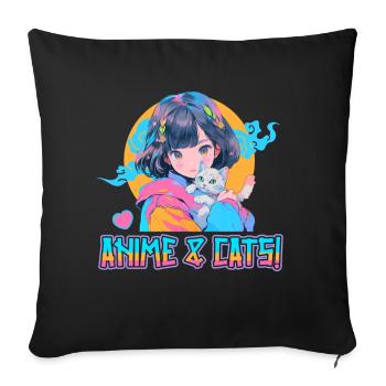 Anime and Cats Kawaii Girl Anime - Sofa pillowcase 17,3'' x 17,3'' (45 x 45 cm) - black - Front
