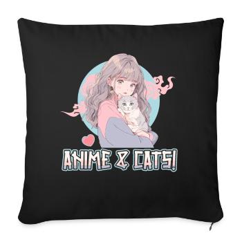 Anime and Cats Kawaii Girl Anime - Sofa pillowcase 17,3'' x 17,3'' (45 x 45 cm) - black - Front