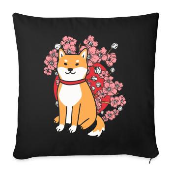 Shiba Inu Cherry Blossom - Sofakissenbezug 45 x 45 cm - Schwarz - Vorne