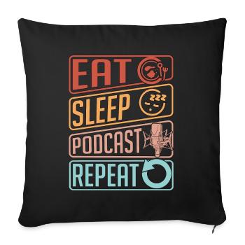 Podcasting Eat Sleep Podcast Microphone Podcaster - Housse de coussin décorative 45 x 45 cm - noir - Devant