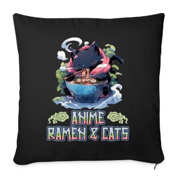 Anime Manga Kawaii Cat Eats Ramen Noodles - Sofa pillowcase 17,3'' x 17,3'' (45 x 45 cm) - black - Front