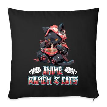 Anime Manga Kawaii Cat Eats Ramen Noodles - Sofa pillowcase 17,3'' x 17,3'' (45 x 45 cm) - black - Front