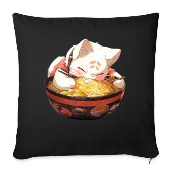 Anime Manga Kawaii Cat Eats Ramen Noodles - Sofa pillowcase 17,3'' x 17,3'' (45 x 45 cm) - black - Front