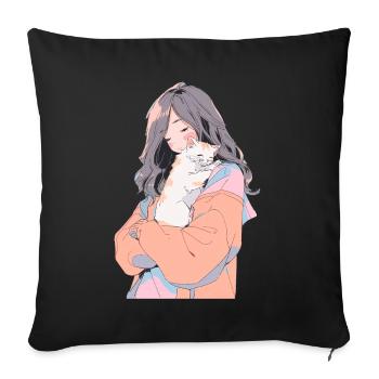 Anime and Cats Kawaii Girl Anime - Sofa pillowcase 17,3'' x 17,3'' (45 x 45 cm) - black - Front