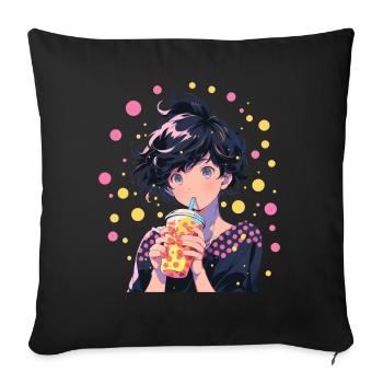 Anime et Boba Bubble Tea - Housse de coussin décorative 45 x 45 cm - noir - Devant