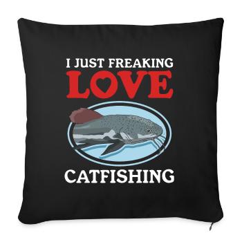 Pêcheur Poisson-Chat Pêche Pêche Poisson Cadeau - Housse de coussin décorative 45 x 45 cm - noir - Devant