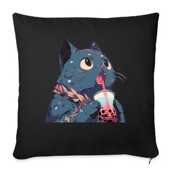 Boba and Cats Cat Drinking Bubble Tea Anime - Sofa pillowcase 17,3'' x 17,3'' (45 x 45 cm) - black - Front