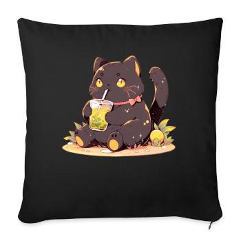 Boba and Cats Cat Drinking Bubble Tea Anime - Sofa pillowcase 17,3'' x 17,3'' (45 x 45 cm) - black - Front