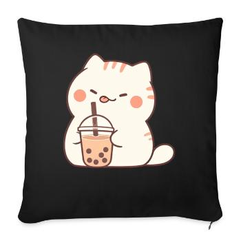 Boba and Cats Cat Drinking Bubble Tea Anime - Sofa pillowcase 17,3'' x 17,3'' (45 x 45 cm) - black - Front