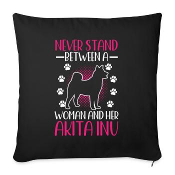 Femme et son Akita Inu japonais Akita Inu - Housse de coussin décorative 45 x 45 cm - noir - Devant
