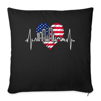 Boston Skyline Heartbeat USA Flag Heart Love - Sofa pillowcase 17,3'' x 17,3'' (45 x 45 cm) - black - Front
