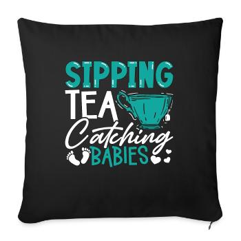 Ob/Gyn Nurse Sipping Tea And Catching Obstetrician - Sofa pillowcase 17,3'' x 17,3'' (45 x 45 cm) - black - Front