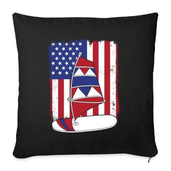 Planche à voile Drapeau américain Wellenreiter Surfer - Housse de coussin décorative 45 x 45 cm - noir - Devant