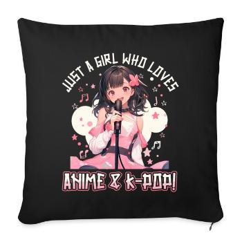 Juste une fille qui aime l’anime et la K-Pop - Housse de coussin décorative 45 x 45 cm - noir - Devant