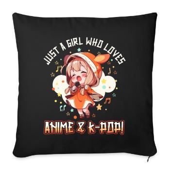 Juste une fille qui aime l’anime et la K-Pop - Housse de coussin décorative 45 x 45 cm - noir - Devant