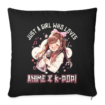 Juste une fille qui aime l’anime et la K-Pop - Housse de coussin décorative 45 x 45 cm - noir - Devant