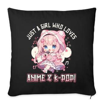 Juste une fille qui aime l’anime et la K-Pop - Housse de coussin décorative 45 x 45 cm - noir - Devant