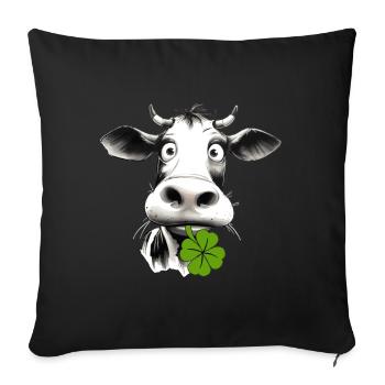 Funny cow with a shamrock brings good luck and fun - Sofa pillowcase 17,3'' x 17,3'' (45 x 45 cm) - black - Front