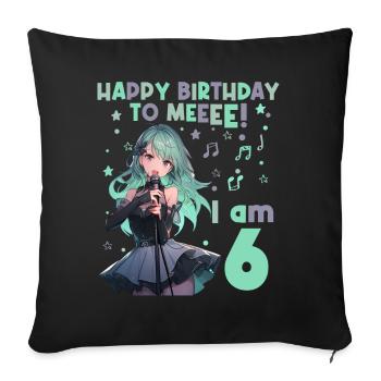 Anime Mandga K-Pop KPop Girl 6th Birthday - Sofa pillowcase 17,3'' x 17,3'' (45 x 45 cm) - black - Front
