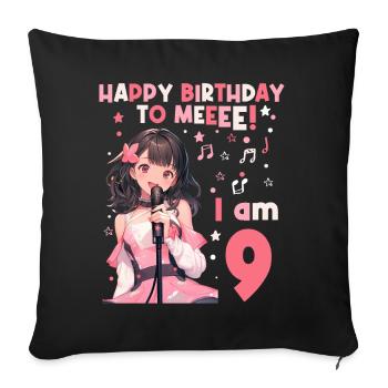 Anime Mandga K-Pop KPop Girl 9th Birthday - Sofa pillowcase 17,3'' x 17,3'' (45 x 45 cm) - black - Front