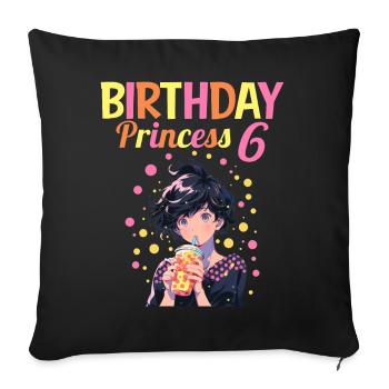 Anime Mandga Boba Bubble Tea 6ème anniversaire - Housse de coussin décorative 45 x 45 cm - noir - Devant