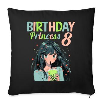 Anime Mandga Boba Bubble Tea 8ème anniversaire - Housse de coussin décorative 45 x 45 cm - noir - Devant