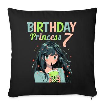 Anime Mandga Boba Bubble Tea 7th Birthday - Sofa pillowcase 17,3'' x 17,3'' (45 x 45 cm) - black - Front
