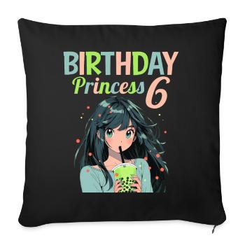 Anime Mandga Boba Bubble Tea 6ème anniversaire - Housse de coussin décorative 45 x 45 cm - noir - Devant
