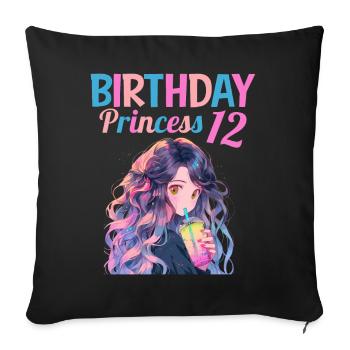 Anime Mandga Boba Bubble Tea 12. Geburtstag - Sofakissenbezug 45 x 45 cm - Schwarz - Vorne
